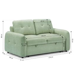 Canapé droit convertible IMPA 2 places tissu chenille vert