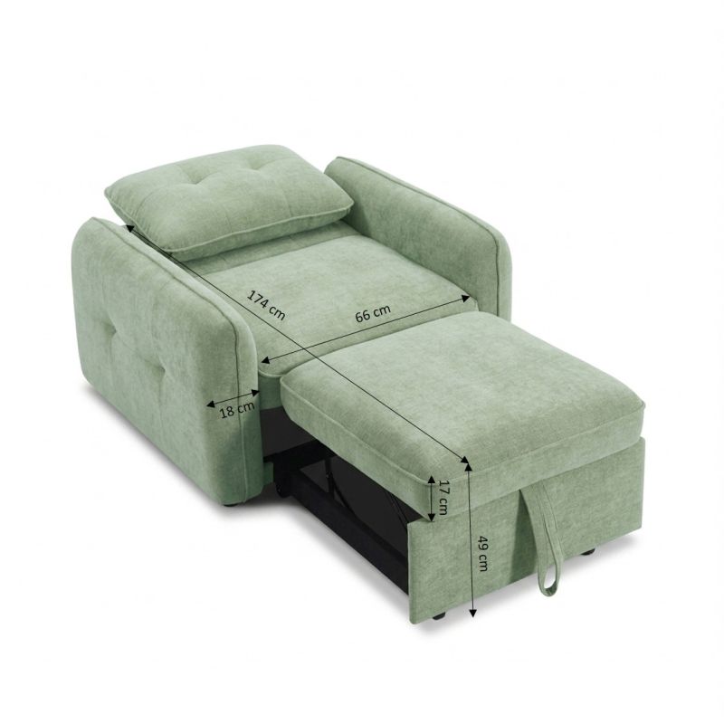 Fauteuil convertible IMPA 1 place tissu chenille vert