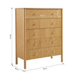 Commode CLEO placage chêne 5 tiroirs 90cm