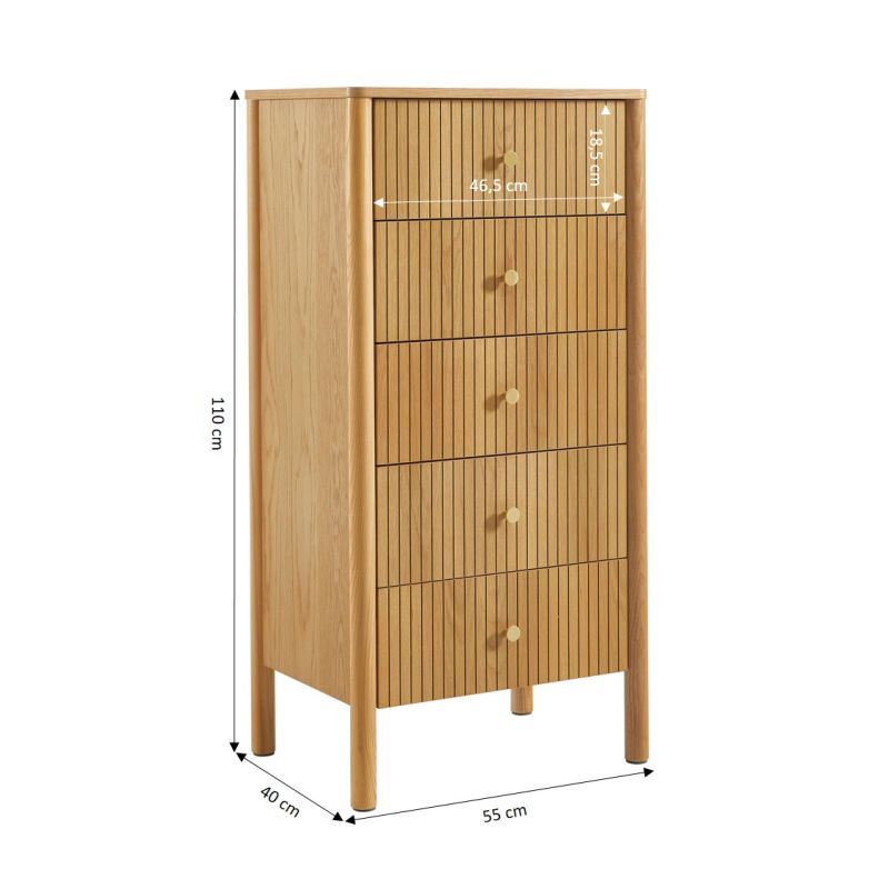 Chiffonnier CLEO placage chêne 5 tiroirs 55cm