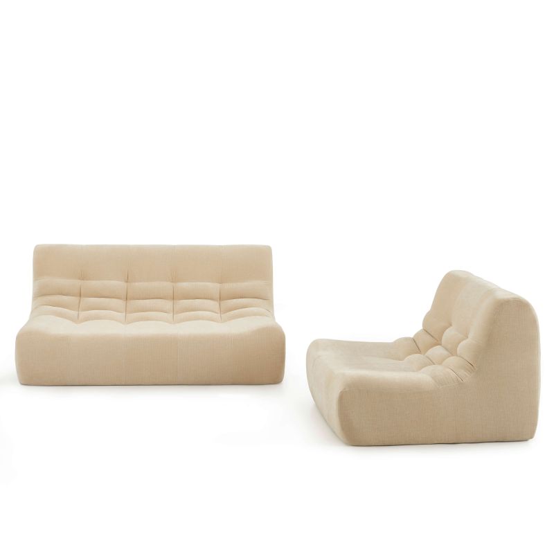 Ensemble banquette et chauffeuse JANIS modulable 3 places velours beige