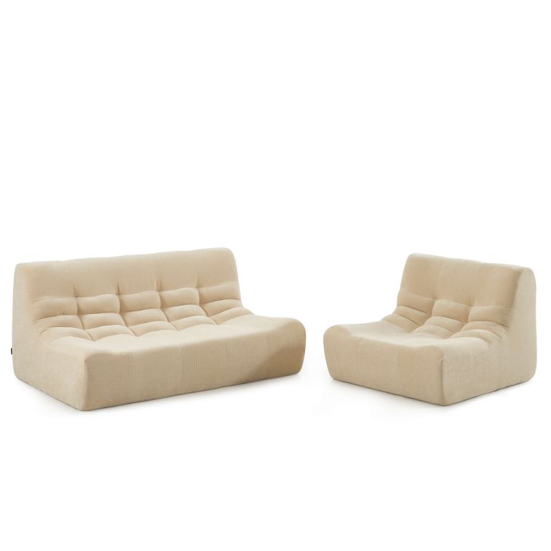 Ensemble banquette et chauffeuse JANIS modulable 3 places velours beige