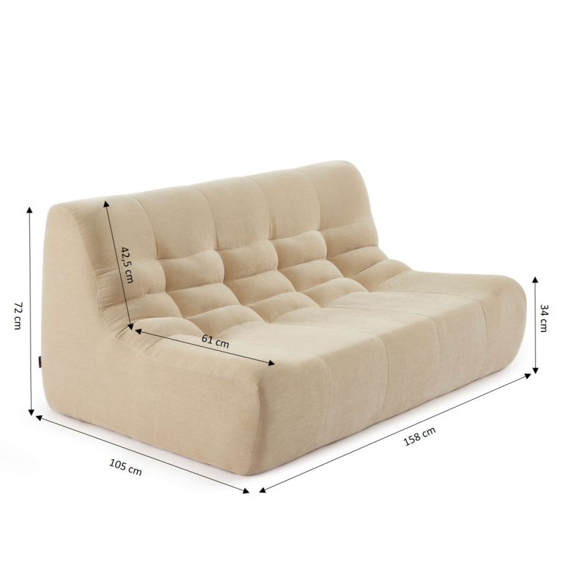 Ensemble banquette et chauffeuse JANIS modulable 3 places velours beige