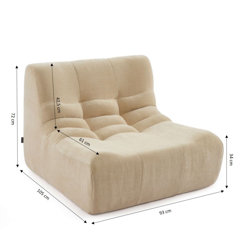 Ensemble banquette et chauffeuse JANIS modulable 3 places velours beige