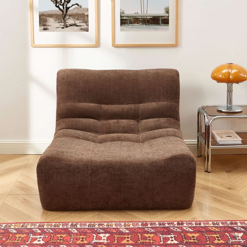 Ensemble banquette et chauffeuse JANIS modulable 3 places velours marron