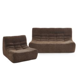 Ensemble banquette et chauffeuse JANIS modulable 3 places velours marron