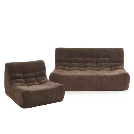 Ensemble banquette et chauffeuse JANIS modulable 3 places velours marron