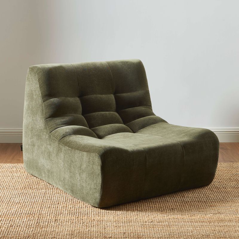 Ensemble banquette et chauffeuse JANIS modulable 3 places velours vert
