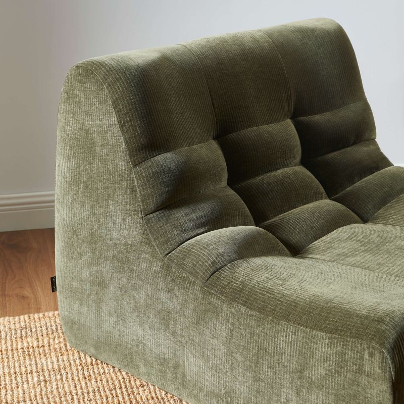 Ensemble banquette et chauffeuse JANIS modulable 3 places velours vert