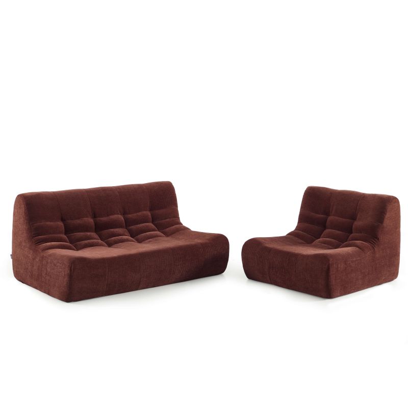 Ensemble banquette et chauffeuse JANIS modulable 3 places velours bordeaux