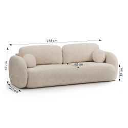Canapé droit convertible CARLOTTA 3 places tissu bouclette grège