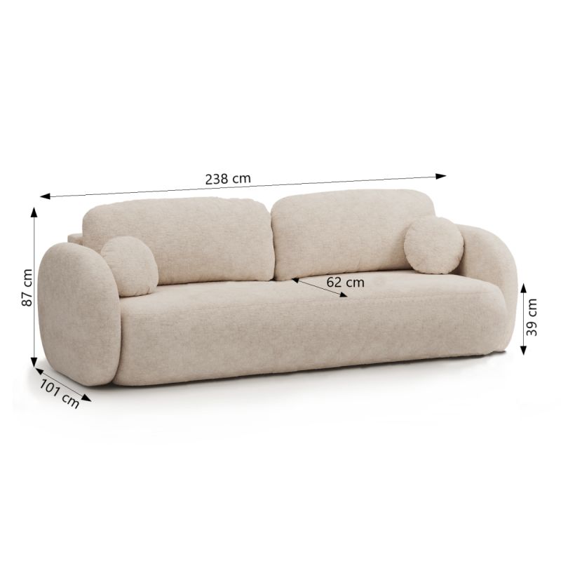 Canapé droit convertible CARLOTTA 3 places tissu bouclette grège
