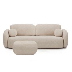Canapé droit convertible CARLOTTA 3 places tissu bouclette grège