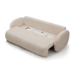Canapé droit convertible CARLOTTA 3 places tissu bouclette grège