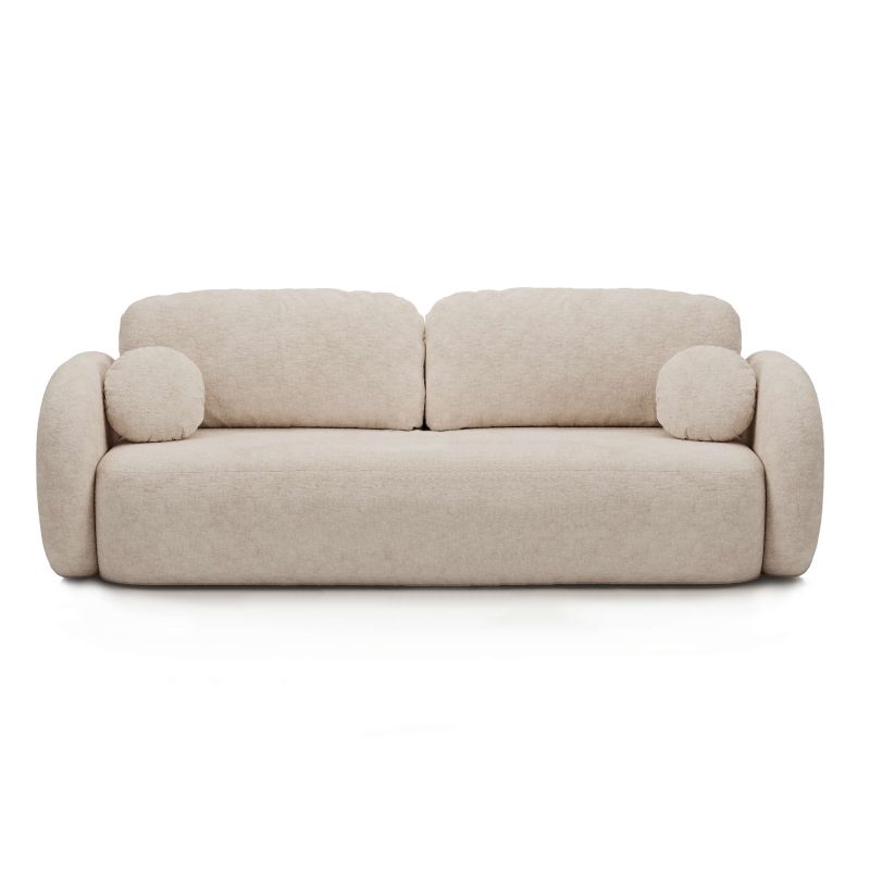 Canapé droit convertible CARLOTTA 3 places tissu bouclette grège