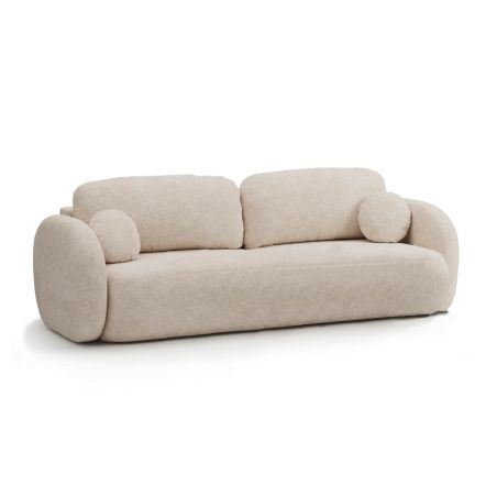 Canapé droit convertible CARLOTTA 3 places tissu bouclette grège