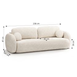 Canapé droit convertible CARLOTTA 3 places tissu chenille écru