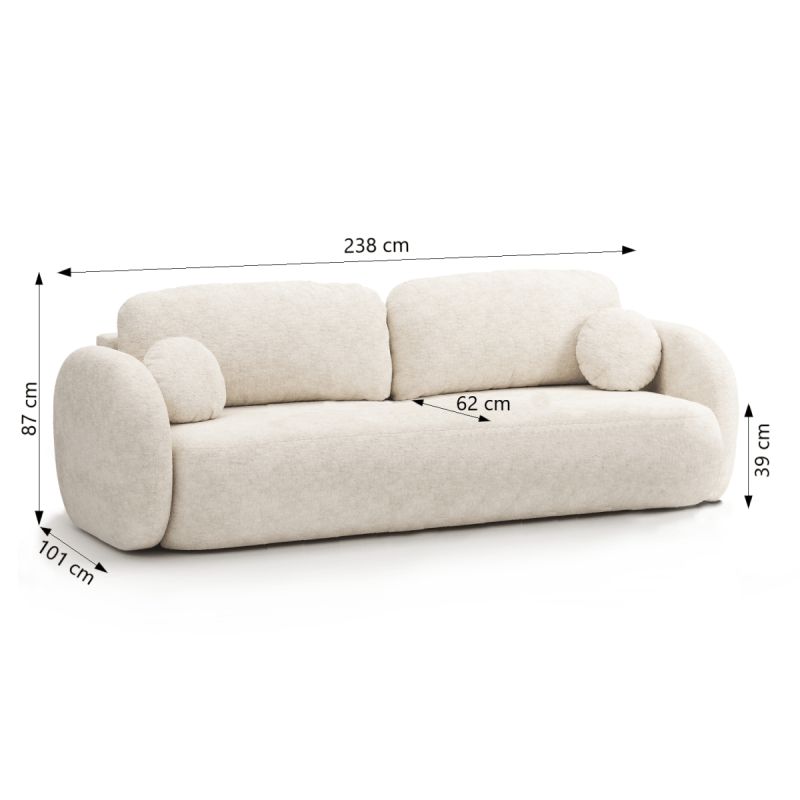 Canapé droit convertible CARLOTTA 3 places tissu chenille écru