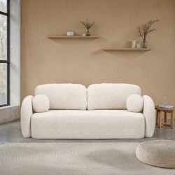 Canapé droit convertible CARLOTTA 3 places tissu chenille écru