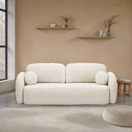 Canapé droit convertible CARLOTTA 3 places tissu chenille écru