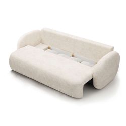 Canapé droit convertible CARLOTTA 3 places tissu chenille écru