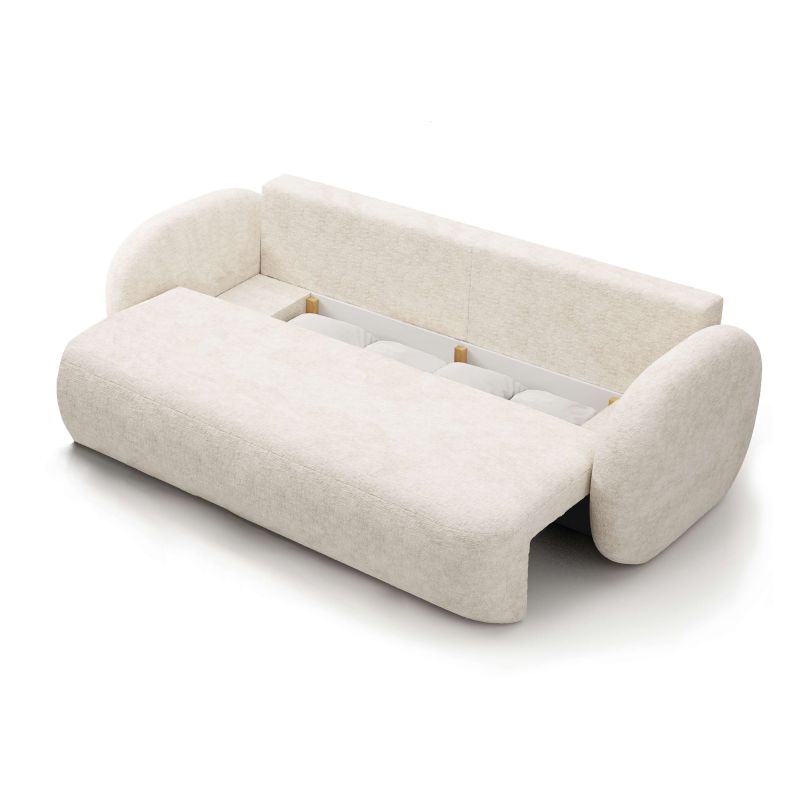 Canapé droit convertible CARLOTTA 3 places tissu chenille écru