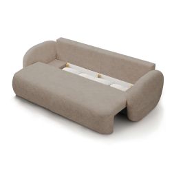 Canapé droit convertible CARLOTTA 3 places tissu bouclette taupe