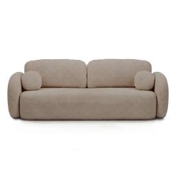 Canapé droit convertible CARLOTTA 3 places tissu bouclette taupe