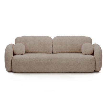 Canapé droit convertible CARLOTTA 3 places tissu bouclette taupe