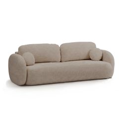 Canapé droit convertible CARLOTTA 3 places tissu bouclette taupe