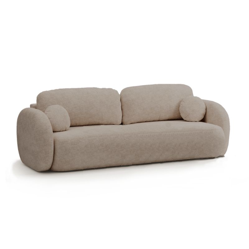 Canapé droit convertible CARLOTTA 3 places tissu bouclette taupe