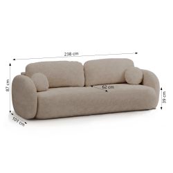 Canapé droit convertible CARLOTTA 3 places tissu bouclette taupe
