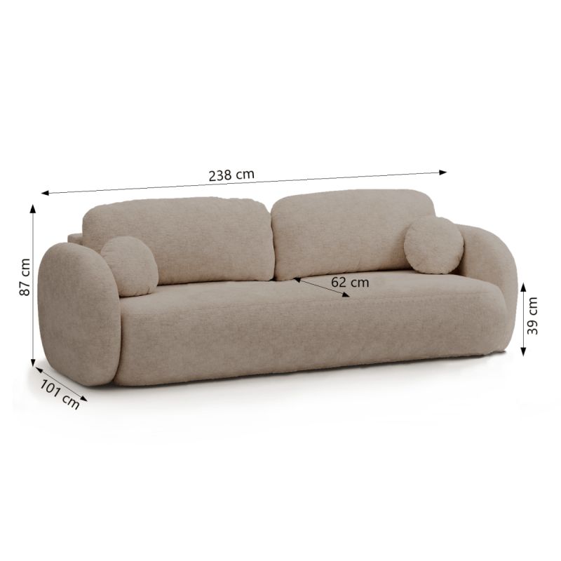 Canapé droit convertible CARLOTTA 3 places tissu bouclette taupe