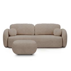 Canapé droit convertible CARLOTTA 3 places tissu bouclette taupe