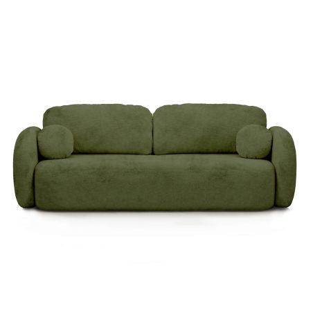Canapé droit convertible CARLOTTA 3 places tissu chenille vert kaki