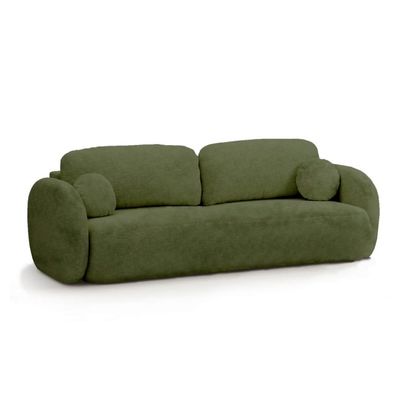 Canapé droit convertible CARLOTTA 3 places tissu chenille vert kaki