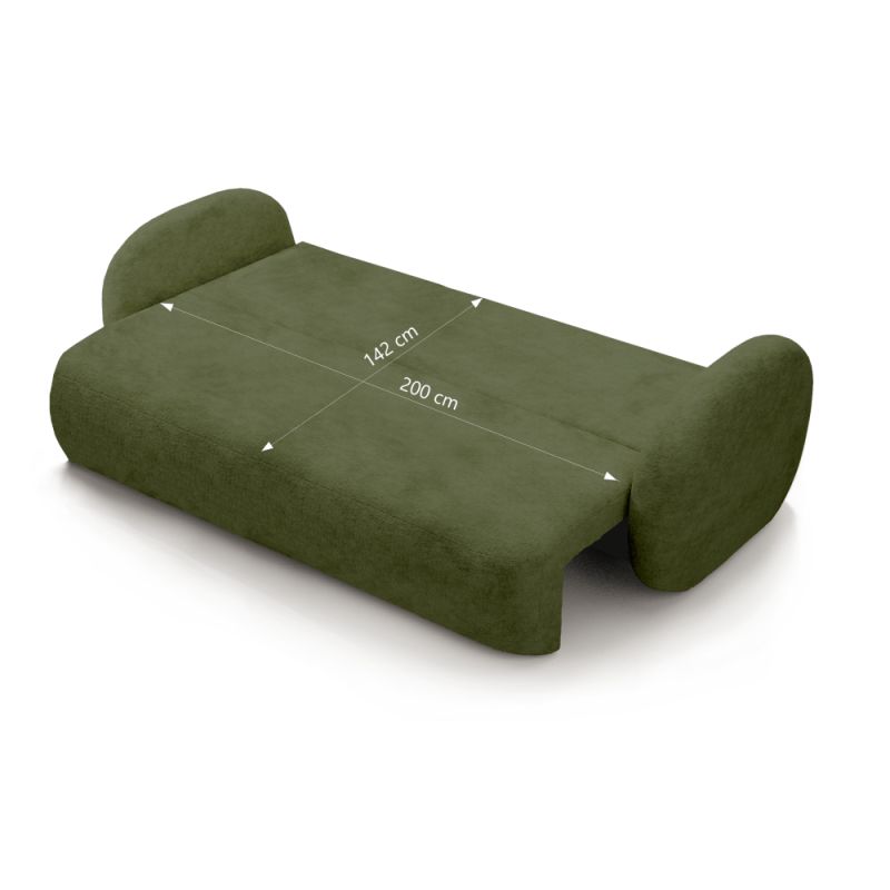 Canapé droit convertible CARLOTTA 3 places tissu chenille vert kaki