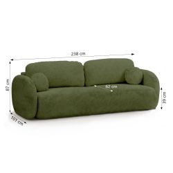 Canapé droit convertible CARLOTTA 3 places tissu chenille vert kaki