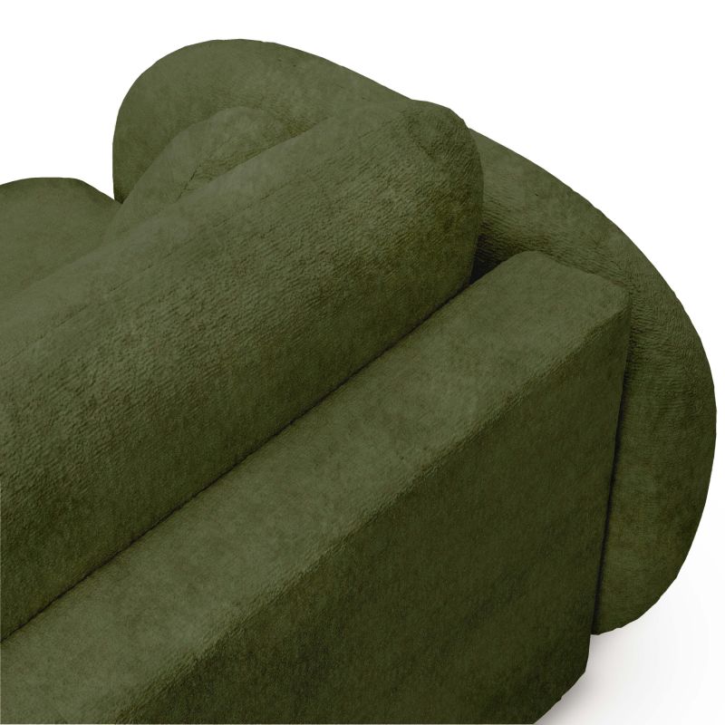 Canapé droit convertible CARLOTTA 3 places tissu chenille vert kaki