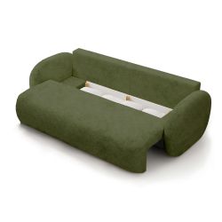 Canapé droit convertible CARLOTTA 3 places tissu chenille vert kaki