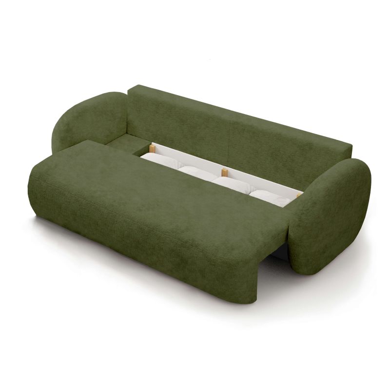 Canapé droit convertible CARLOTTA 3 places tissu chenille vert kaki