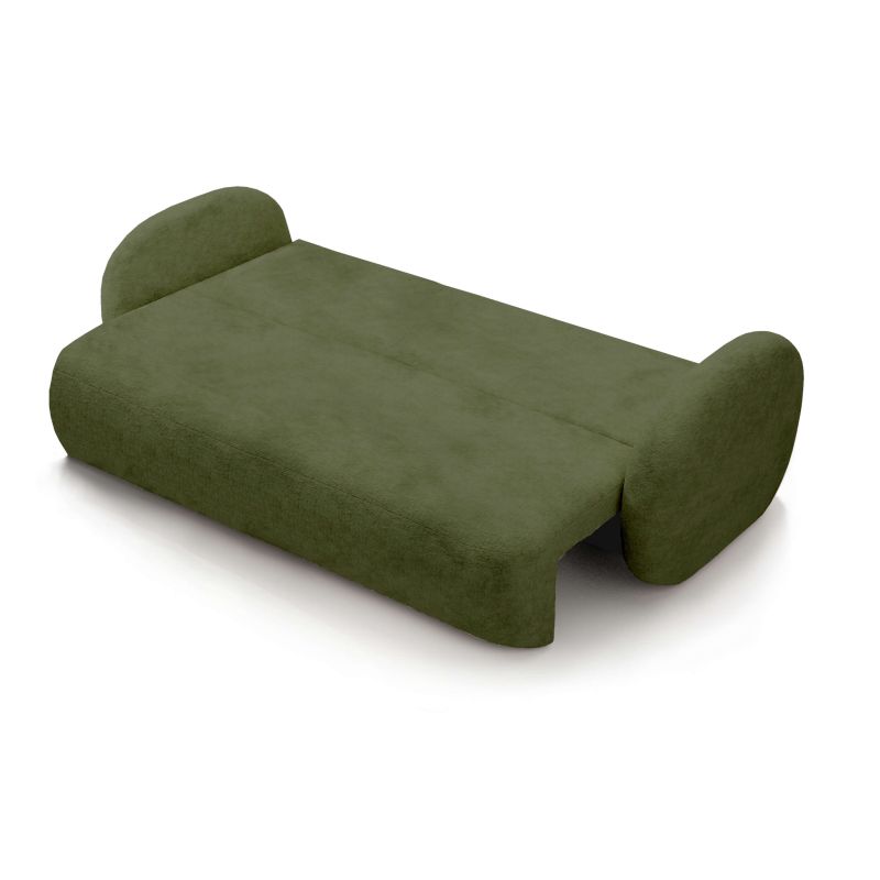 Canapé droit convertible CARLOTTA 3 places tissu chenille vert kaki