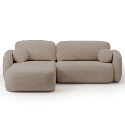 Canapé d'angle gauche convertible CARLOTTA 4 places tissu bouclette taupe