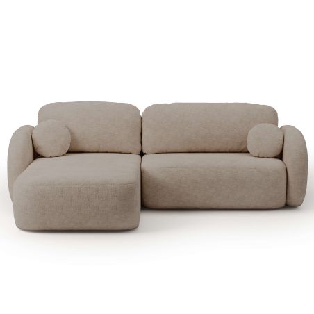 Canapé d'angle gauche convertible CARLOTTA 4 places tissu bouclette taupe
