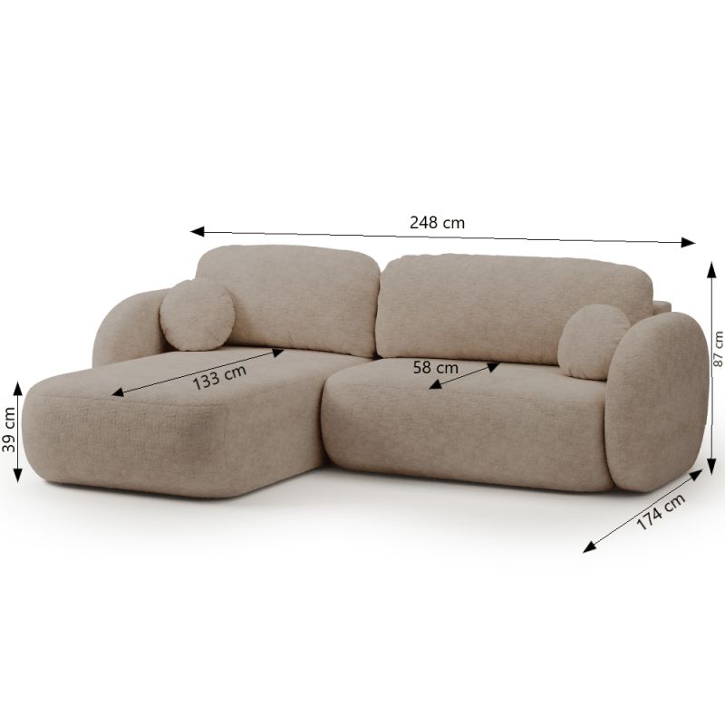 Canapé d'angle gauche convertible CARLOTTA 4 places tissu bouclette taupe