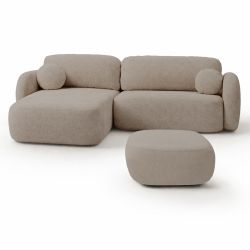 Canapé d'angle gauche convertible CARLOTTA 4 places tissu bouclette taupe