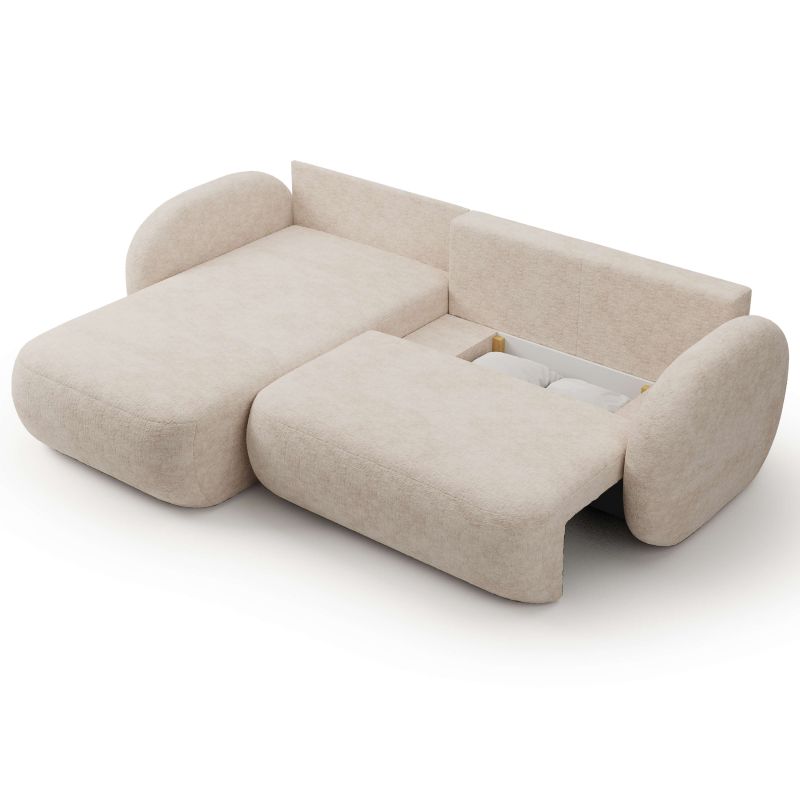 Canapé d'angle gauche convertible CARLOTTA 4 places tissu bouclette grège
