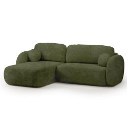 Canapé d'angle gauche convertible CARLOTTA 4 places tissu chenille vert kaki