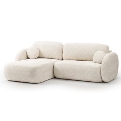 Canapé d'angle gauche convertible CARLOTTA 4 places tissu chenille écru