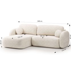 Canapé d'angle gauche convertible CARLOTTA 4 places tissu chenille écru